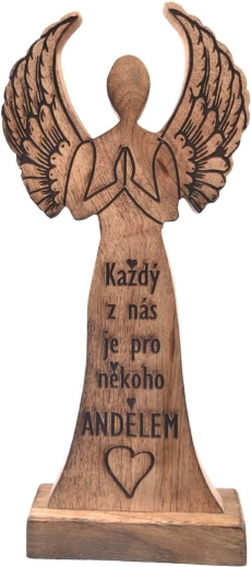 Dekorace Anděl z mangového dřeva „Každý z nás“ 32 cm