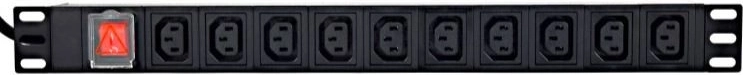 Racková PDU lišta 10x C13, 1U, 16A, zástrčka C19, 2 m