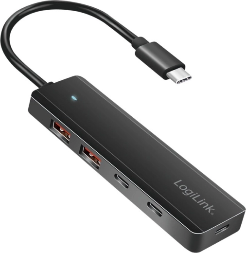 Ultratenký USB‑C hub 4portový (2× USB‑A, 2× USB‑C), černý