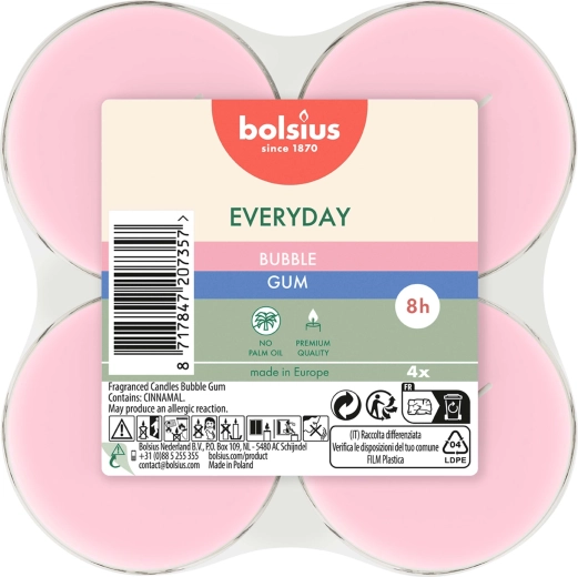 Maxi čajové svíčky Bubble Gum, sada 4 ks