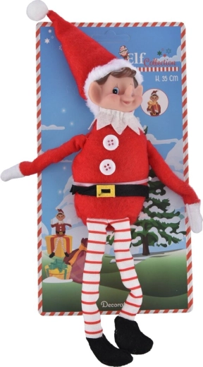 Vánoční dekorace elf – stojací textilní figurka 35 cm