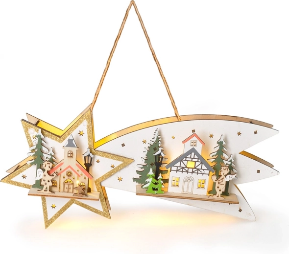 Solight LED dřevěná vánoční kometa s časovačem 10× LED, teplá bílá, 31 cm - 1 kus