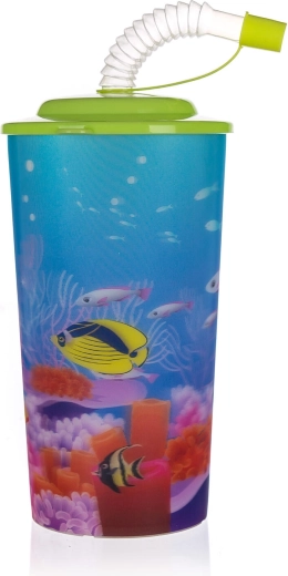 Kelímek s víčkem a brčkem SEA 470 ml plast