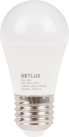 LED žárovka RETLUX mini globe E27 8 W, 6500 K