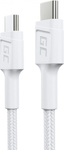 Kabel USB‑C na USB‑C 30 cm bílý GREEN CELL PowerStream 60W PD, QC 3.0
