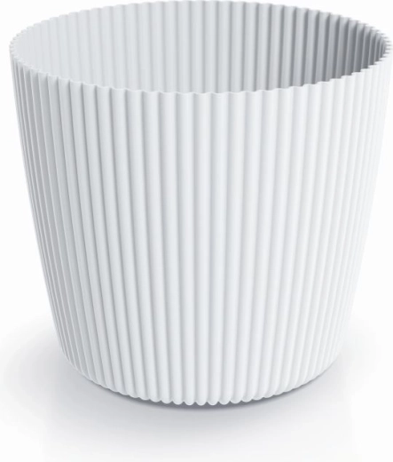Květináč Milly Round 24 cm – bílý plastový květináč s vroubkovaným designem