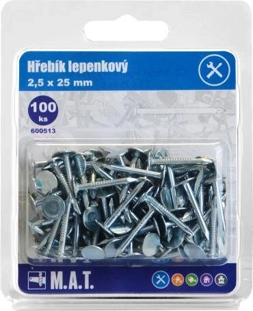 Hřebíky lepenkové pozinkované 25 × 2,5 mm (100 ks)