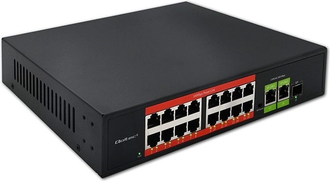 Switch fast ethernet poe 16× rj45 10/100 mb/s + 2× uplink gigabit rj45 a 1× sfp