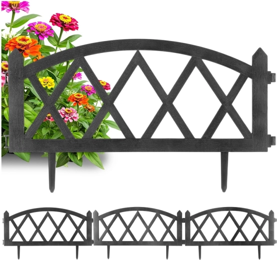 Zahradní okrajový plůtek šedý 57 × 25 cm, sada 4 ks