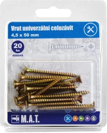 Univerzální vruty celozávit 4,5 × 50 mm, pozinkované, 20 ks