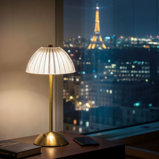 Stolní akumulátorová lampa ve zlaté barvě s nastavitelným jasem