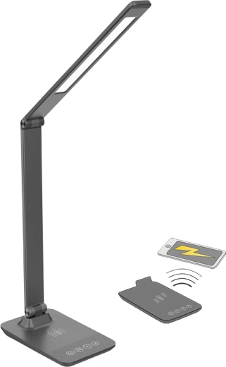 Solight LED stmívatelná stolní lampička s bezdrátovým nabíjením 10 W, změna chromatičnosti, šedá