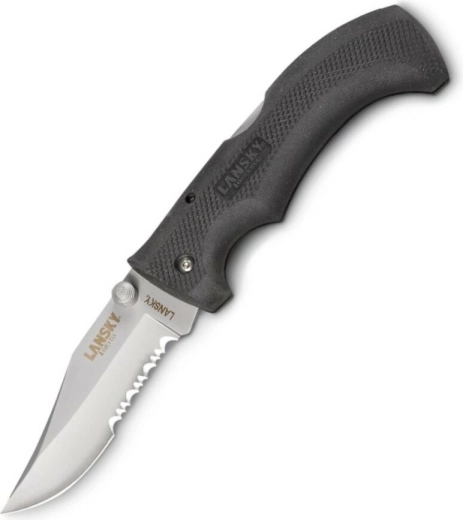 Lansky Easy Grip univerzální kapesní nůž s částečným zubatým ostřím, černý