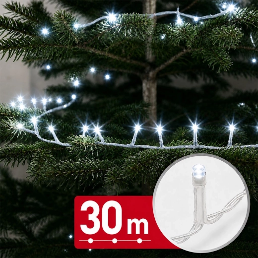 LED světelný řetěz se studeným bílým světlem, 30 m, 600 LED