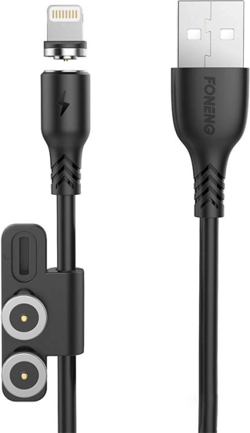 Magnetický nabíjecí kabel 3v1 FONENG X62, USB na USB‑C / Lightning / Micro USB, 2,4 A, 1 m, černý