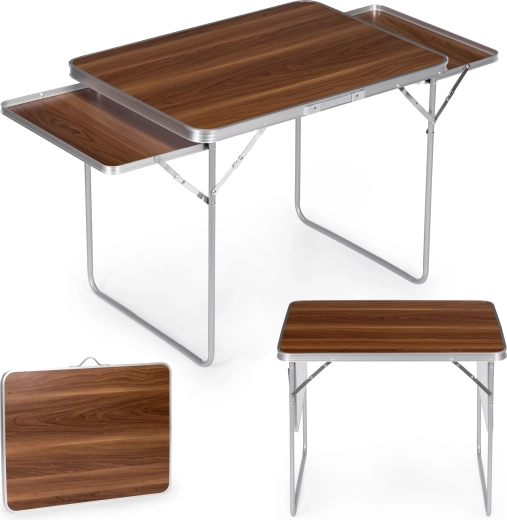 Multigarden kempingový skládací stůl 120 × 60 cm se 2 bočními policemi, hnědý