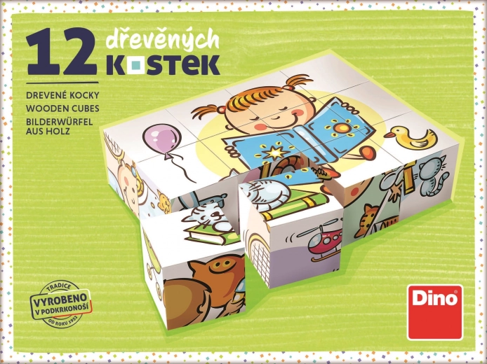 Dřevěné kostky Hezký den – sada 12 kostek