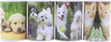 Kovová pokladnička se psy a kočkami