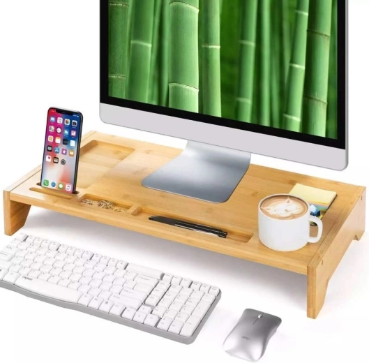 Bambusový stojan pod monitor s organizérem