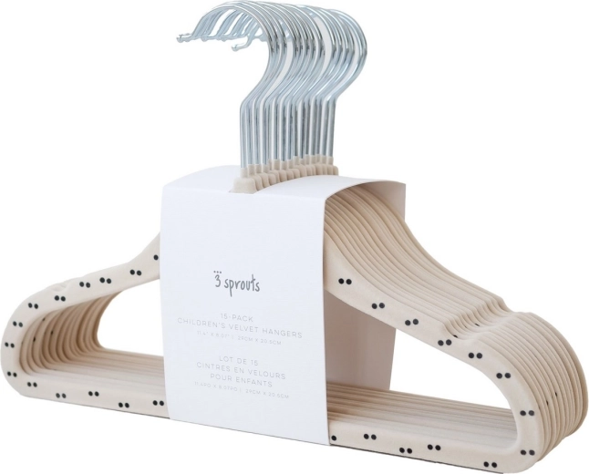 3 Sprouts sametová dětská ramínka Double dot & beige, 15 ks
