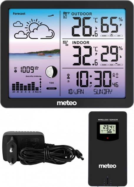 Meteostanice s bezdrátovým senzorem METEO SP107, černá