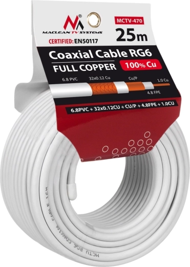 Koaxiální kabel RG6 Maclean 25 m