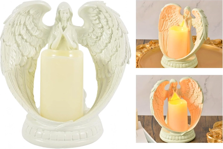 Dekorativní LED anděl se svíčkou – figurka a svícen 21 cm