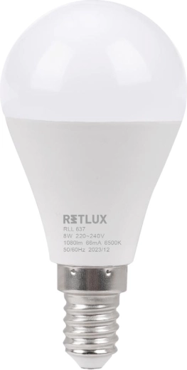Retlux LED žárovka mini globe E14 8 W 6500 K