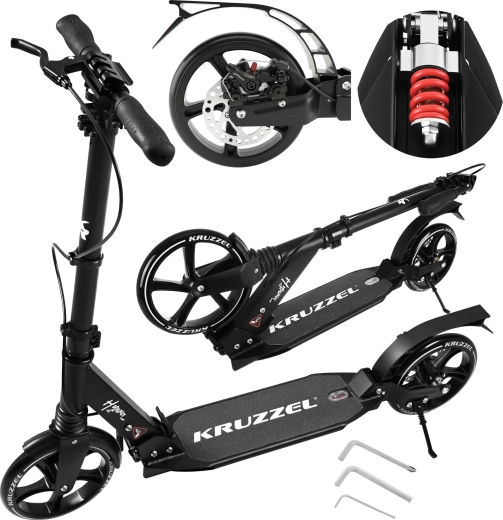 Skládací koloběžka KRUZZEL Hyperion s 20cm koly a kotoučovou brzdou
