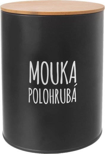 Plechová dóza na polohrubou mouku s bambusovým víkem black