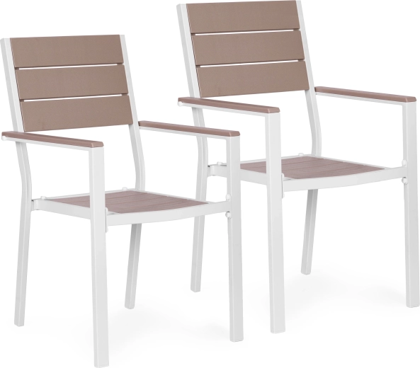 Sada 2 zahradních židlí z oceli a HDPE, bílá – MultiGarden