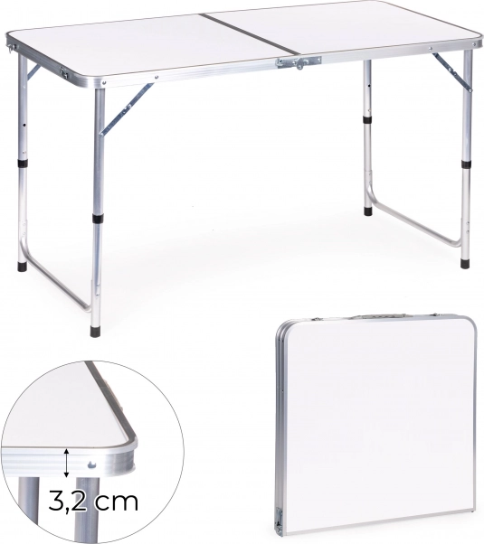 Skládací turistický stůl MultiGarden, bílá deska 120 × 60 cm
