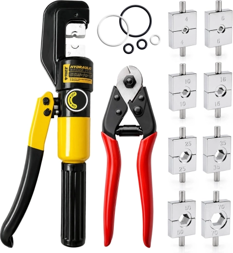 Hydraulické lisovací kleště na kabelová oka Renew Force 10 t 4–70 mm² s řezačkou kabelů
