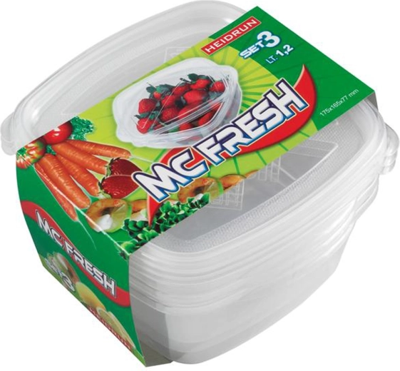 Plastové dózy s víčkem HEIDRUN McFresh 3 × 1,2 l
