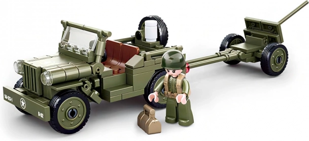 sluban army ww2 spojenecký džíp s protiletadlovým dělem – stavebnice