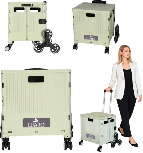 Skládací nákupní vozík LUARO 32 l se schodovými koly a víkem