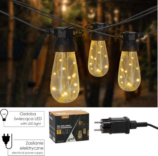 Zahradní LED světelný řetěz 10 m, 10 LED, teplá bílá