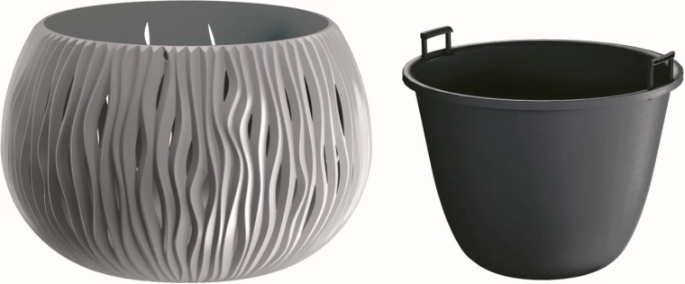 Květináč Sandy Bowl s vložkou 23,8 cm šedý kámen