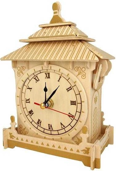 Woodcraft dřevěné 3D puzzle hodiny s funkčním strojkem