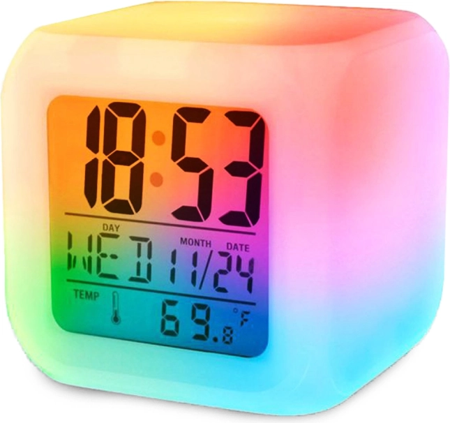 Budík Chameleon s LCD teploměrem a svícením