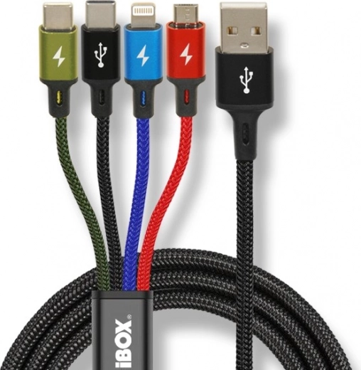 Univerzální nabíjecí kabel 4 v 1 s USB‑C, micro USB a Lightning, 1,2 m, iBOX