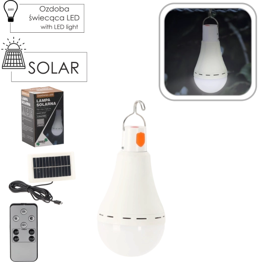 Solární LED lampa ve tvaru žárovky se studeným bílým světlem