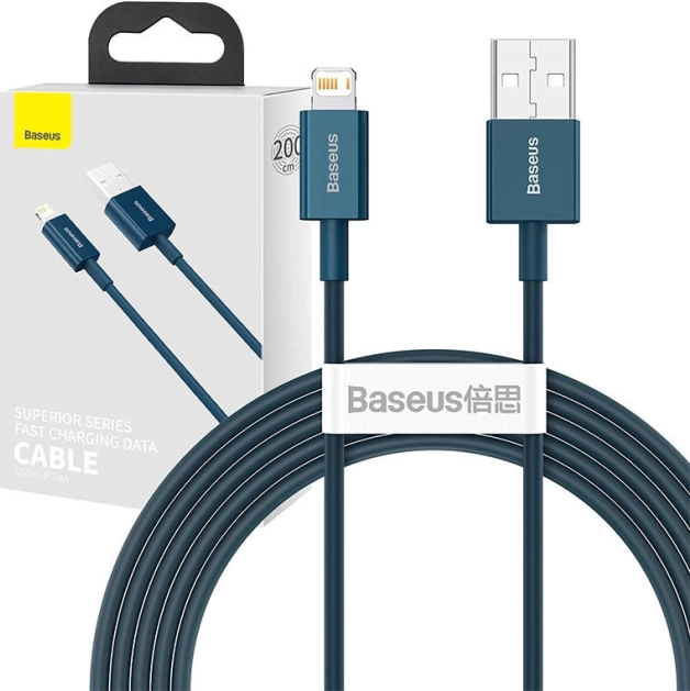 Baseus USB‑A na Lightning kabel 2 m, 2,4 A – modrý