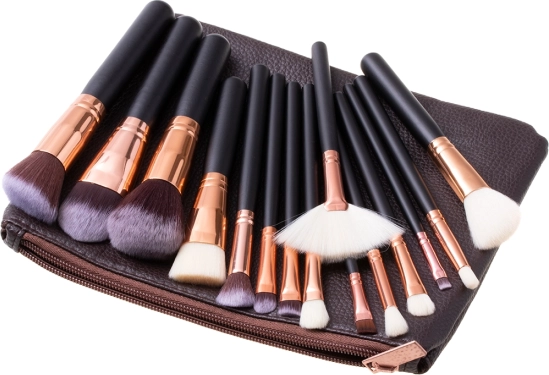 Sada make-up štětců 15 ks s pouzdrem - hnědá