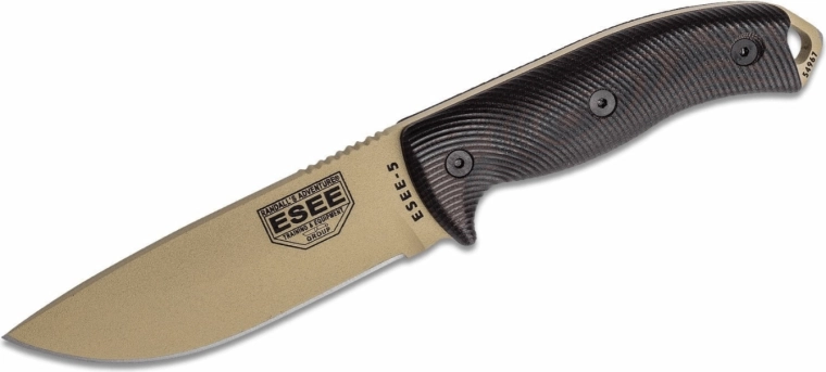 ESEE Model 5 outdoorový nůž 13,2 cm, černo‑červený, pískový, G10, pouzdro Kydex