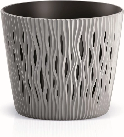 Květináč Sandy Round se vkladem 18,9 cm – šedý kámen