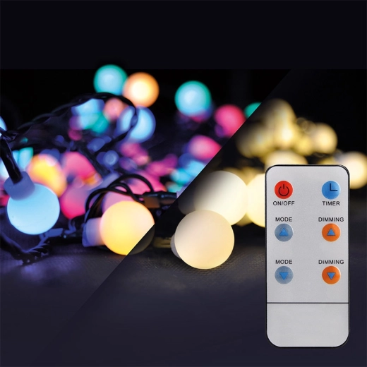 Solight LED vánoční řetěz s koulemi RGB a bílým světlem, 200 LED, 8 m