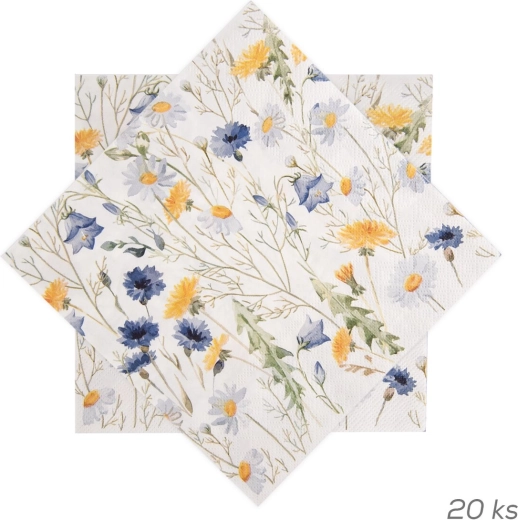 Papírové ubrousky s motivem jarních květů modré 33 × 33 cm 20 ks