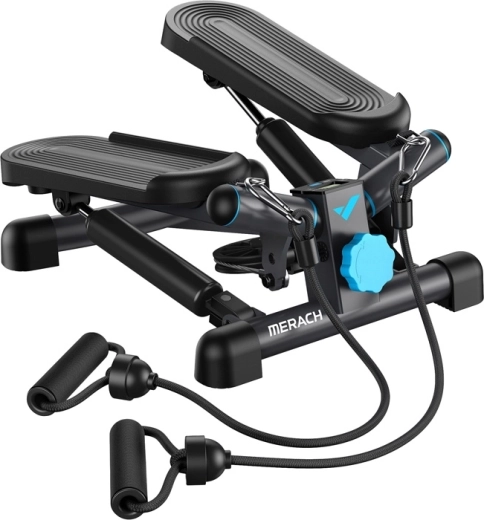 Merach mini stepper 2 v 1 s odporovými gumami černý