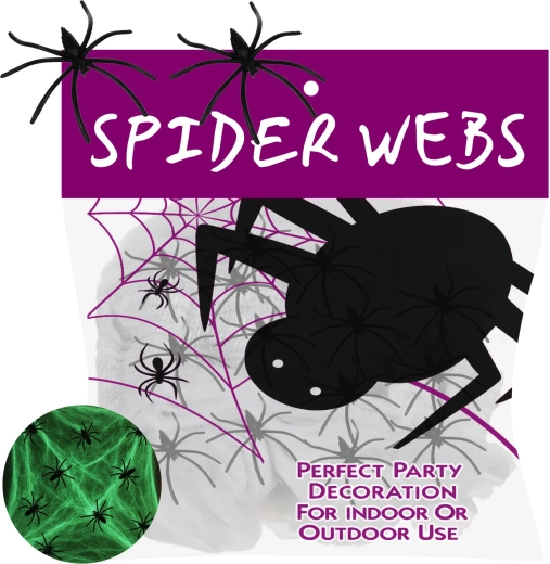 Fluorescenční halloweenská pavučina svítící ve tmě RUHHY s 20 pavouky - 1 kus